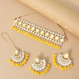 I Jewels Gold-Plated South Indian Style Kundan Studded Alloy Jewellery Set-54