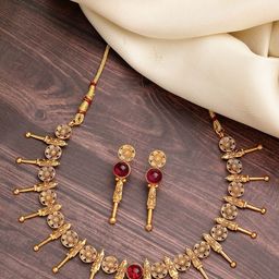 ZENEME Gold-Plated Laxmi Temple Necklace With Earrings-image-47