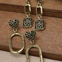KARATCART Set Of 2 Gold Plated Geometric Drop Earrings-33