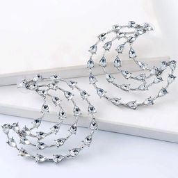 Yellow Chimes White Crystal Studded Crescent Shaped Earrings-image-12
