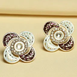 OOMPH Gold Plated Floral Kundan Meenakari Studs Earrings-36