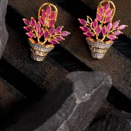 Saraf RS Jewellery Magenta Floral Studs Earrings-21