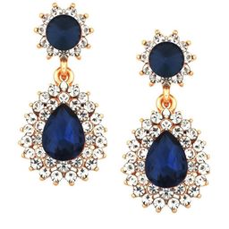 Crunchy Fashion Gold-Plated Crystal Stone-Studded Oval Studs Earrings-0