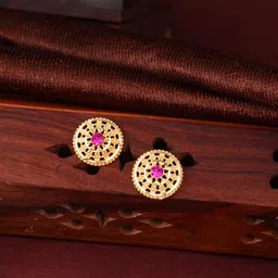 MEENAZ Gold-Plated Floral Studs Earrings-5