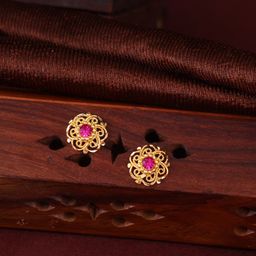 MEENAZ Gold-Plated Floral Studs Earrings-0