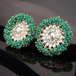 KARATCART Green & Gold-Toned Floral Studs Earrings-picture-29