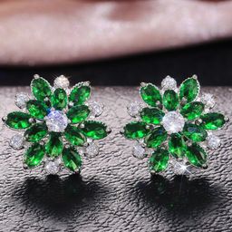 Designs & You Silver-Plated Floral American Diamond Studded Studs Earrings-16