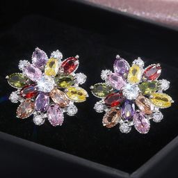 Designs & You Silver-Plated Floral American Diamond Studded Studs Earrings-33