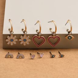 Accessorize Set of 6 Gold-Toned Studs Earrings-73