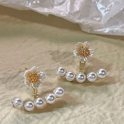 Softwrap Gold Plated Artificial Beads Stainless Steel Floral Stud Earrings-12