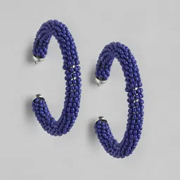 RICHEERA Silver-Plated Circular Artificial Beads Half Hoop Earrings-3