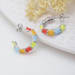 Carlton London Contemporary Enamelled Half Hoop Earrings-32