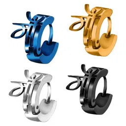 MEENAZ Set Of 4 Silver-Plated Circular Half Hoop Earrings-14