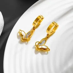 KRYSTALZ Gold-Plated Stainless Steel Enamelled Butterfly Shaped Hoop Earrings-image-18