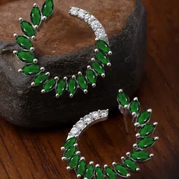 KARATCART Silver-Plated Cubic Zirconia Studded Contemporary Half Hoop Earrings-image-28