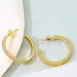 MYKI Gold-Plated Cubic Zirconia-Studded Contemporary Half Hoop Earrings-85
