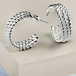 AMI Silver-Toned Contemporary Half Hoop Earrings-5