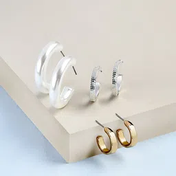 AMI Set Of 3 Gold-Toned & Silver-Toned Contemporary Half Hoop Earrings-25