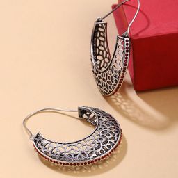 Voylla Silver-Toned Arabian Nights Antique Crescent Moon Earrings-image-32