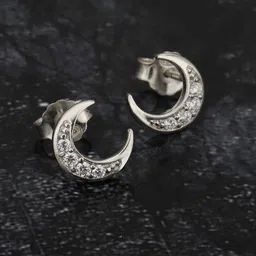 VANBELLE Silver-Toned Crescent Shaped 925 Sterling Silver Half Hoop Earrings-15