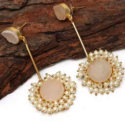 Ozanoo Brass Plated Contemporary Stone Studded Drop Earrings-15