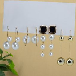PRIVIU Set of 4 Gold Plated Artificial Beads Drop Earrings-18