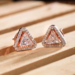 Saraf RS Jewellery Rose Gold Plated White AD Studded Triangular Studs Earrings-16