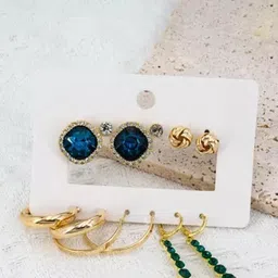VIEN Gold-Plated Set Of 6 Stainless Steel Studs Earrings-108