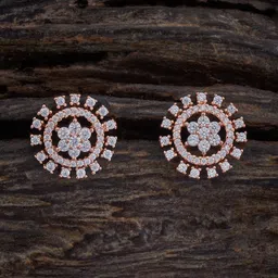 Kushal's Fashion Jewellery Rose Gold-Plated Cubic Zirconia Studded Floral Studs-20