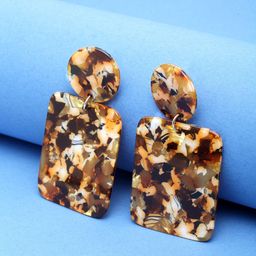 Madame Orange & Black Square Rose Gold Plated Drop Earrings-image-27