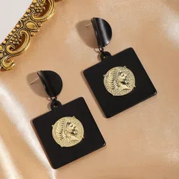 DressBerry Square Shaped Gold Plated Drop Earrings-8