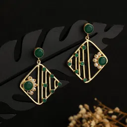 Saraf RS Jewellery Gold-Plated Stone Studded Square Drop Earrings-43
