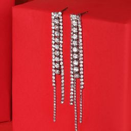 AMI Silver-Plated Stone-Studded Contemporary Drop Earrings-6
