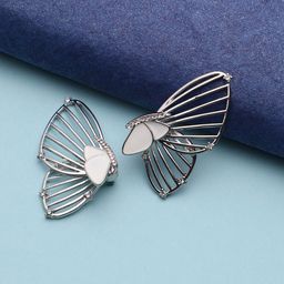 SOHI Silver-Plated Stone Studded Butterfly Drop Earrings-15