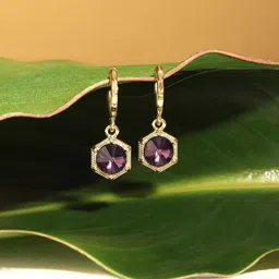AMI Gold-Plated Stone-Studded Contemporary Drop Earrings-68