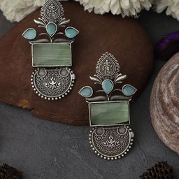 VENI 92.5 Silver-Plated Oxidised Contemporary Drop Earrings-43