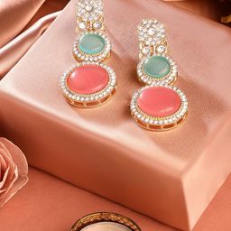 AMI Gold-Plated Stone-Studded Contemporary Drop Earrings-87