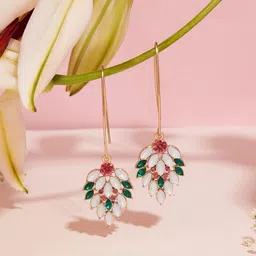 AMI Gold-Plated Stone-Studded Contemporary Drop Earrings-99