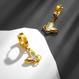 VIEN Gold-Plated Stainless Steel Butterfly Shaped Drop Earrings-27