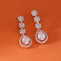 AMI Rose Gold-Plated Cubic Zirconia-Studded Teardrop Shaped Drop Earrings-16