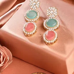 AMI Gold-Plated Stone-Studded Drop Earrings-86