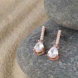 AMI Rose Gold Plated Cubic Zirconia Contemporary Drop Earrings-68