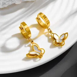 VIEN Gold-Plated Stainless Steel Contemporary Drop Earrings-18