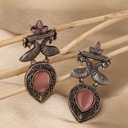 VENI 92.5 Silver-Plated Artificial Stones Studded Contemporary Shaped Drop Earrings-15