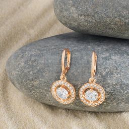 AMI Rose Gold Plated Cubic Zirconia Contemporary Drop Earrings-90