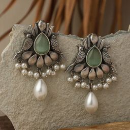 VENI 92.5 Silver-Plated Oxidised Contemporary Drop Earrings-36