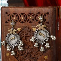 VENI 92.5 Silver Oxidised Contemporary Drop Earrings-image-41
