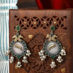 VENI 92.5 Silver Stone Studded Drop Earrings-image-82