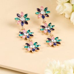 AMI Gold-Plated Stone-Studded Floral Drop Earrings-71