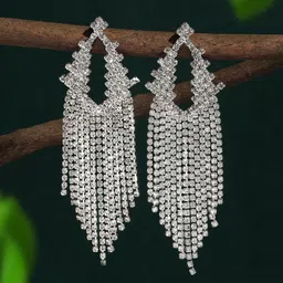 AMI Silver Plated Austrian Diamonds Contemporary Drop Earrings-9